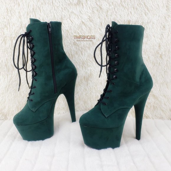 Adore 1020FS Emerald Green V-Suede Platform 7" Heel Ankle Boots - Picture 3 of 14